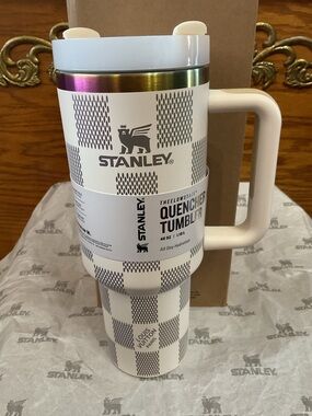 Stanley Checkered cream Quencher Tumbler with Iridescent Rim